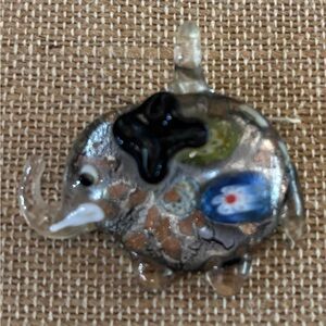 Vintage Lampwork Millefiori Blue Glass Multi Color Speckled Elephant Pendant